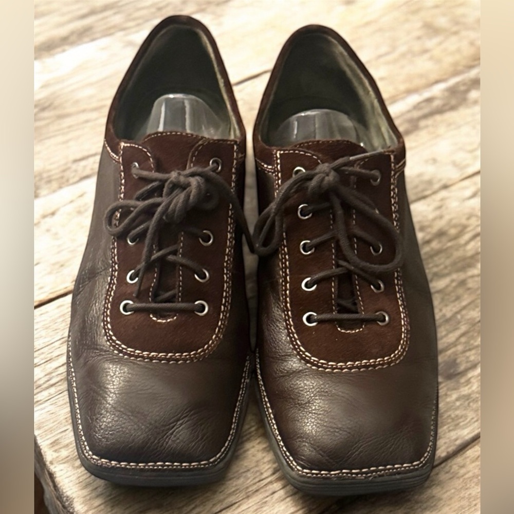Dark Brown Leather Lace up Women's Oxford Shoes